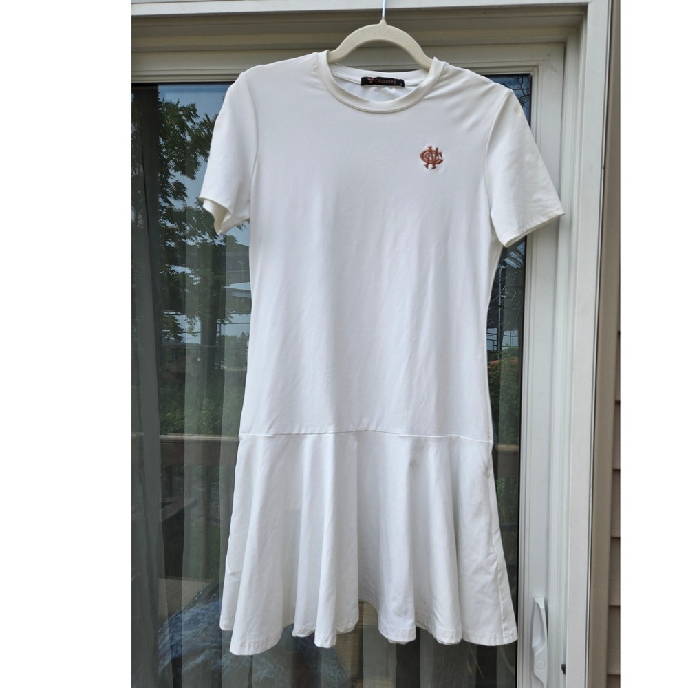 Calliope White Short Sleeve Drop Waist Sporty Tennis Dress Large